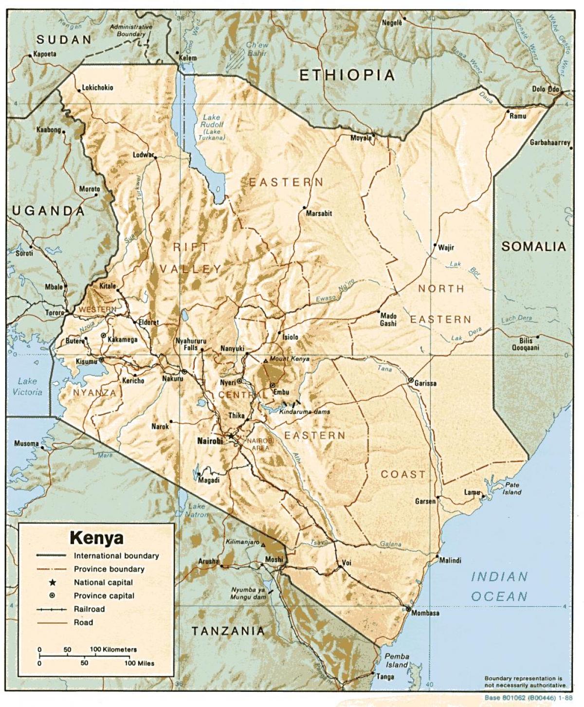 რუკა კენიაში ნაჩვენებია ძირითადი ქალაქები