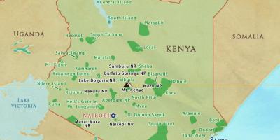რუკა კენიაში ეროვნული პარკები და ნაკრძალები